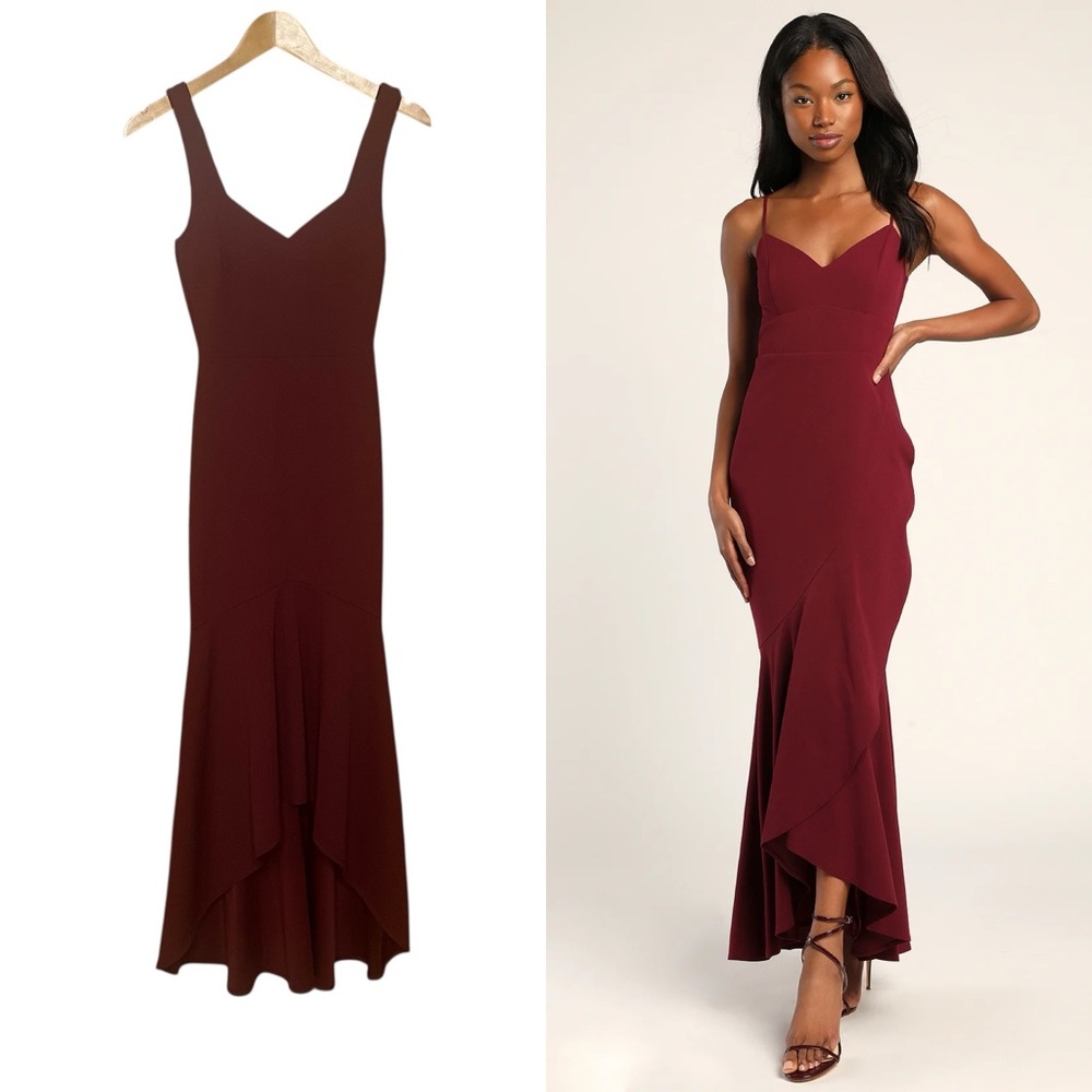 Lulus Holiday Dress Sincere Sentiments XS Ruffled Burgundy High Low Dress